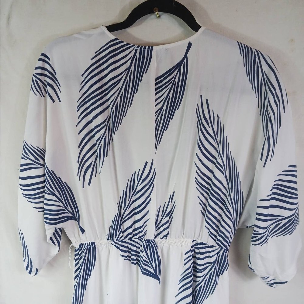 Lulus Womens Size Small Maxi Dress White Blue Sign Of The Times Flowy Beachy - Picture 11 of 16